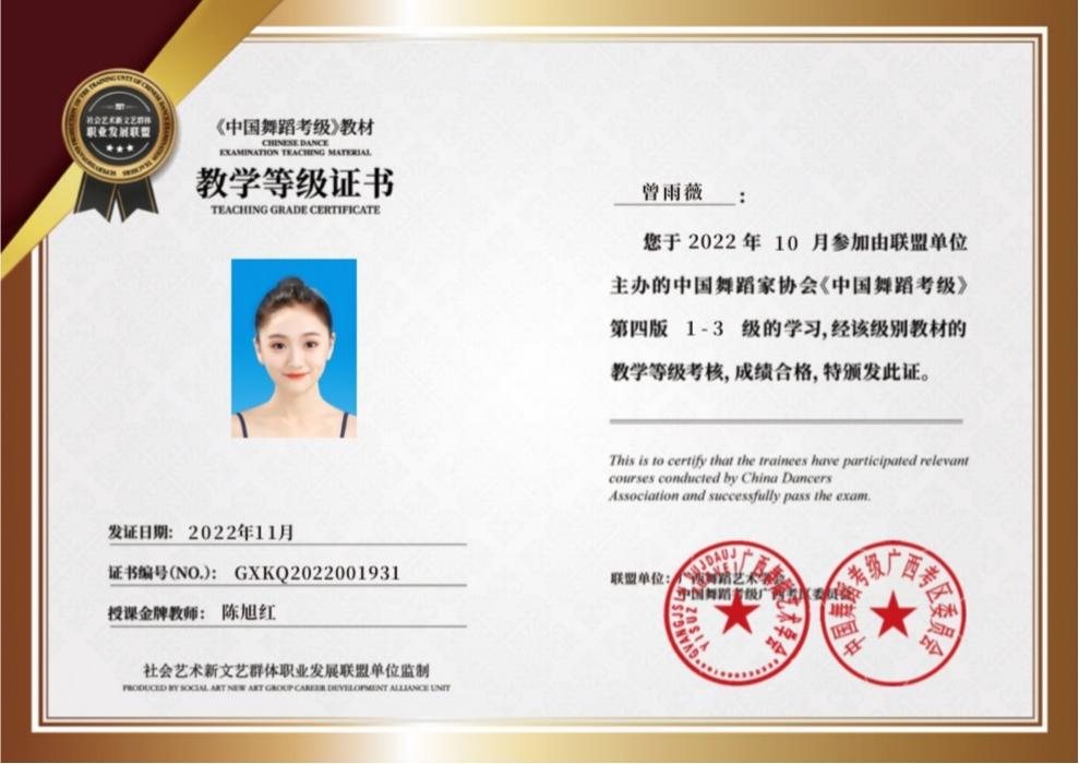 中国舞蹈家协会 · 教学等级证书(教师资格)